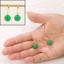 Load image into Gallery viewer, 14K Yellow Gold Sparkling Diamond Green Jade Hook Earrings