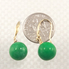 Load image into Gallery viewer, 14K Yellow Gold Sparkling Diamond Green Jade Hook Earrings