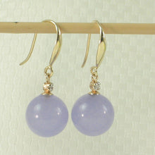 Load image into Gallery viewer, 14K Yellow Gold Sparkling Diamond Lavender Jade Hook Earrings