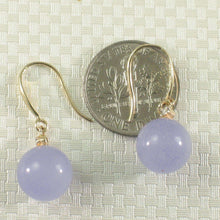 Load image into Gallery viewer, 14K Yellow Gold Sparkling Diamond Lavender Jade Hook Earrings