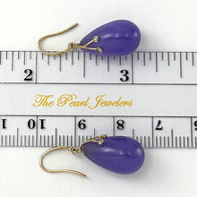 Load image into Gallery viewer, 14K Yellow Gold Sparkling Diamond Raindrop Purple Jade Dangle Hook Earrings