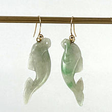 Load image into Gallery viewer, 14Kt Yellow Gold Fishhook "Good Fortune” Dolphin Jadeite Dangle Earrings