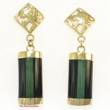 Load image into Gallery viewer, 14K Yellow Gold Dragon Dangle Earrings with Jade & Black Onyx