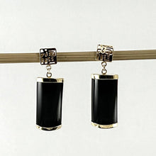 Load image into Gallery viewer, 14K Yellow Gold Good Fortune Dangle Black Onyx Earrings