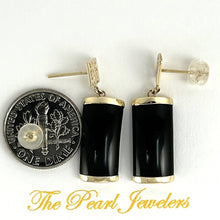 Load image into Gallery viewer, 14K Yellow Gold Good Fortune Dangle Black Onyx Earrings