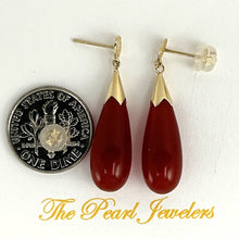 Load image into Gallery viewer, 14K Yellow Gold Good Fortune Raindrop Red Jade Earrings