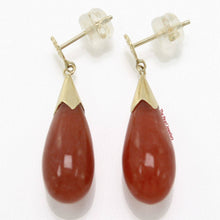 Load image into Gallery viewer, 14K Yellow Gold Good Fortune Raindrop Red Jade Earrings