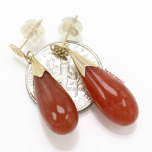 Load image into Gallery viewer, 14K Yellow Gold Good Fortune Raindrop Red Jade Earrings