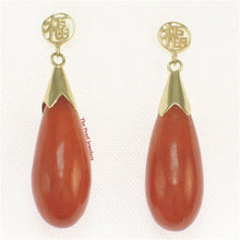 Load image into Gallery viewer, 14K Yellow Gold Good Fortune Raindrop Red Jade Earrings