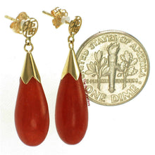Load image into Gallery viewer, 14K Yellow Gold Good Fortune Raindrop Red Jade Earrings