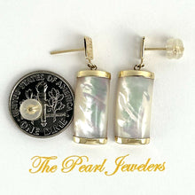 Load image into Gallery viewer, 14K Yellow Gold Good Fortune Dangle White Mother of Pearl Earrings