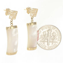 Load image into Gallery viewer, 14K Yellow Gold Good Fortune Dangle White Mother of Pearl Earrings