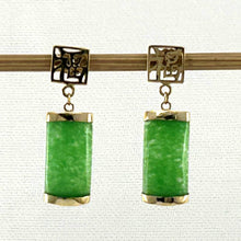 Load image into Gallery viewer, 14K Yellow Gold "Good Fortune" Dangle Green Jade Oriental Earrings