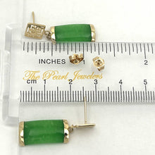 Load image into Gallery viewer, 14K Yellow Gold "Good Fortune" Dangle Green Jade Oriental Earrings
