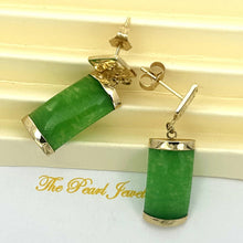 Load image into Gallery viewer, 14K Yellow Gold "Good Fortune" Dangle Green Jade Oriental Earrings