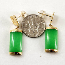 Load image into Gallery viewer, 14K Yellow Gold "Good Fortune" Dangle Green Jade Oriental Earrings