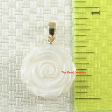 Load image into Gallery viewer, 14k Yellow Gold Hand Carved Rose Mother of Pearl Pendant Necklace