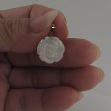 Load image into Gallery viewer, 14k Yellow Gold Hand Carved Rose Mother of Pearl Pendant Necklace