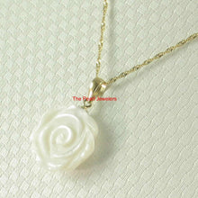 Load image into Gallery viewer, 14k Yellow Gold Hand Carved Rose Mother of Pearl Pendant Necklace
