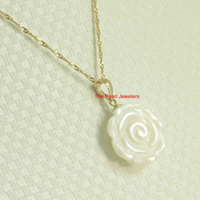 Load image into Gallery viewer, 14k Yellow Gold Hand Carved Rose Mother of Pearl Pendant Necklace