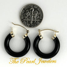 Load image into Gallery viewer, 14K Yellow Gold Black Onyx Tube Hoop Earrings