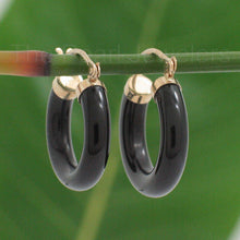 Load image into Gallery viewer, 14K Yellow Gold Black Onyx Tube Hoop Earrings