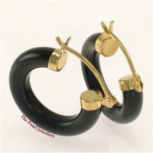 Load image into Gallery viewer, 14K Yellow Gold Black Onyx Tube Hoop Earrings
