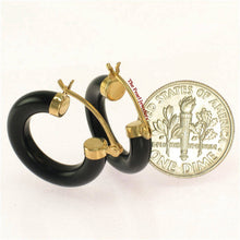 Load image into Gallery viewer, 14K Yellow Gold Black Onyx Tube Hoop Earrings
