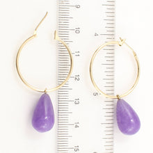 Load image into Gallery viewer, 14K Yellow Gold Hoop Lavender Jade Dangle Earrings
