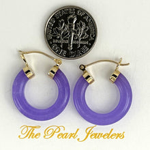 Load image into Gallery viewer, 14K Yellow Gold Lavender Jade Tube Ring Hook Earrings