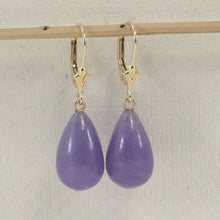 Load image into Gallery viewer, 14K Yellow Gold Leverback Raindrop Lavender Jade Earrings