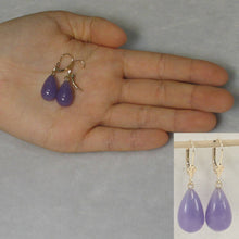 Load image into Gallery viewer, 14K Yellow Gold Leverback Raindrop Lavender Jade Earrings
