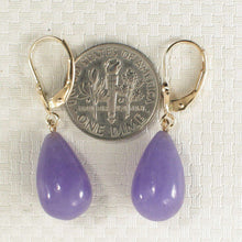 Load image into Gallery viewer, 14K Yellow Gold Leverback Raindrop Lavender Jade Earrings