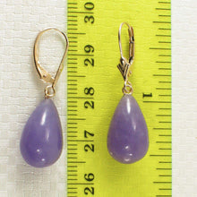 Load image into Gallery viewer, 14K Yellow Gold Leverback Raindrop Lavender Jade Earrings