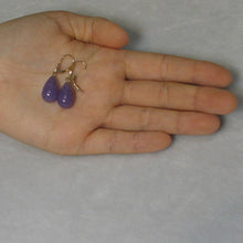 Load image into Gallery viewer, 14K Yellow Gold Leverback Raindrop Lavender Jade Earrings