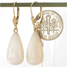 Load image into Gallery viewer, 14K Yellow Gold Leverback Dangle Raindrop Mother of Pearl Earrings