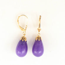 Load image into Gallery viewer, 14K Yellow Gold Leverback Lavender Jade Dangle Earrings