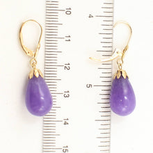 Load image into Gallery viewer, 14K Yellow Gold Leverback Lavender Jade Dangle Earrings