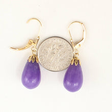 Load image into Gallery viewer, 14K Yellow Gold Leverback Lavender Jade Dangle Earrings