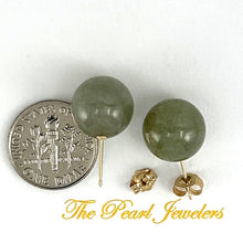 Load image into Gallery viewer, 14K Yellow Gold 12mm Nature Celadon Green Jadeite Stud Earrings