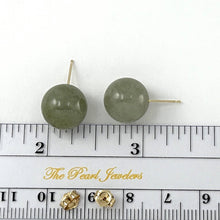 Load image into Gallery viewer, 14K Yellow Gold 12mm Nature Celadon Green Jadeite Stud Earrings