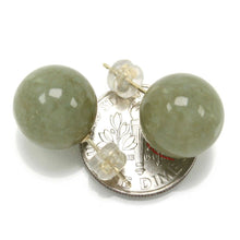 Load image into Gallery viewer, 14K Yellow Gold 12mm Nature Celadon Green Jadeite Stud Earrings
