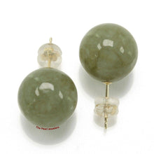 Load image into Gallery viewer, 14K Yellow Gold 12mm Nature Celadon Green Jadeite Stud Earrings