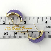 Load image into Gallery viewer, 14K Yellow Gold Omega Clip Hand-Carved Lavender Jade Earrings