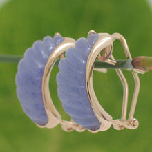 Load image into Gallery viewer, 14K Yellow Gold Omega Clip Hand-Carved Lavender Jade Earrings
