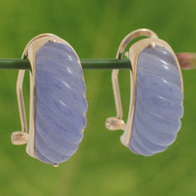 Load image into Gallery viewer, 14K Yellow Gold Omega Clip Hand-Carved Lavender Jade Earrings