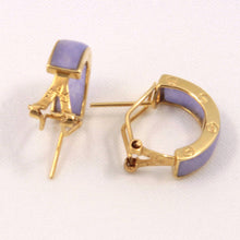 Load image into Gallery viewer, 14K Yellow Gold Omega Clip Bend Tablet Lavender Jade Hoop Earrings