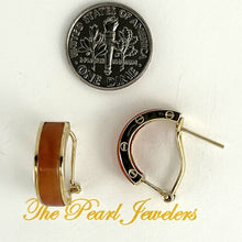 Load image into Gallery viewer, 14K Yellow Gold Omega Clip Bend Tablet Red Jade Hoop Earrings