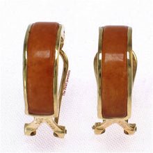 Load image into Gallery viewer, 14K Yellow Gold Omega Clip Bend Tablet Red Jade Hoop Earrings