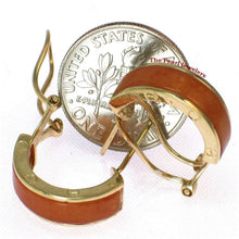 Load image into Gallery viewer, 14K Yellow Gold Omega Clip Bend Tablet Red Jade Hoop Earrings